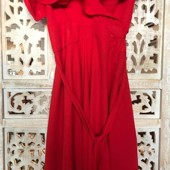 Likely Leilani Asymmetrical Chiffon Red Gown 2 - Picture 8 of 12